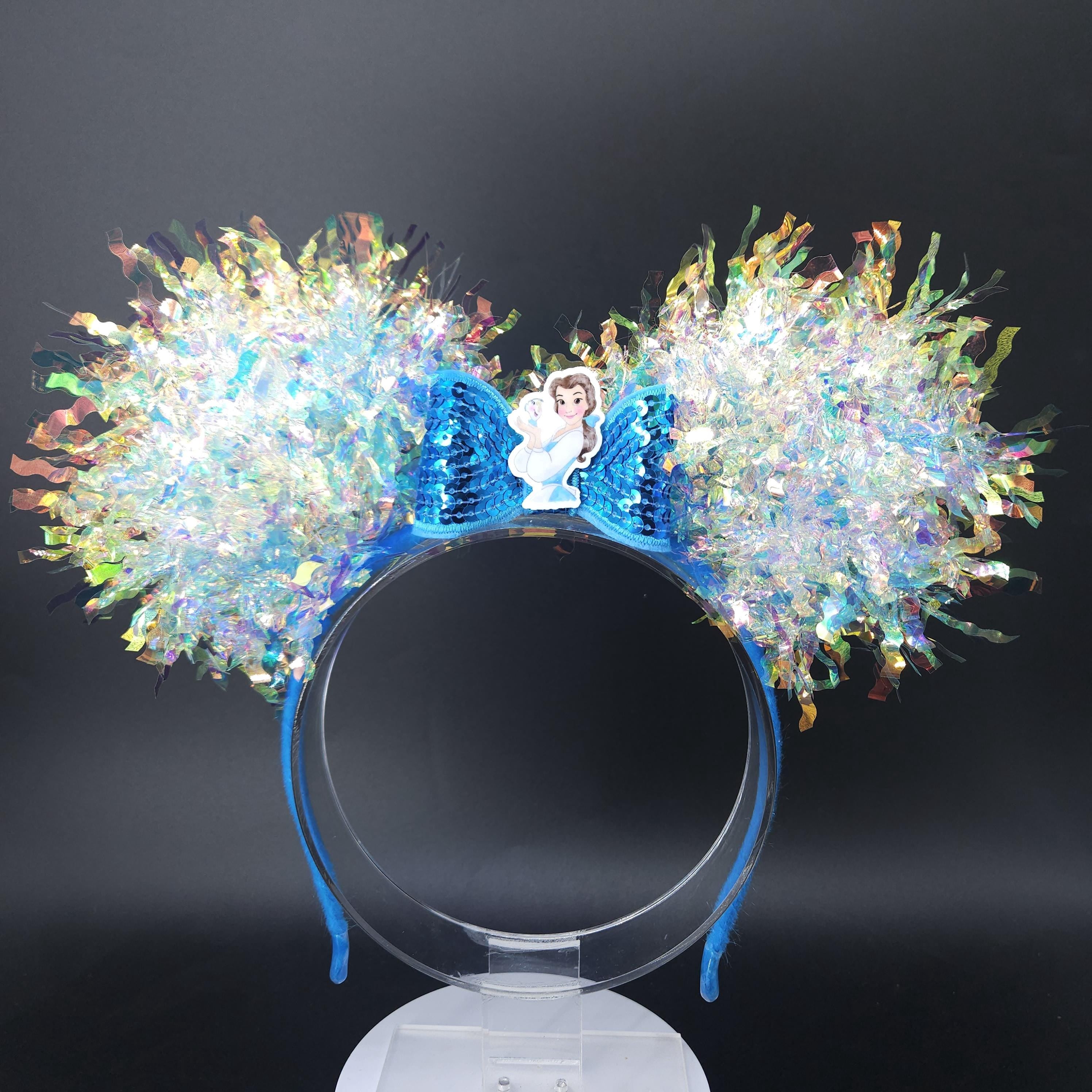 Beauty and The Beast Ears: Iridescent Mickey Princess Belle, Blue and White Park Headband