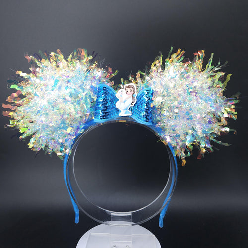 Beauty and The Beast Ears: Iridescent Mickey Princess Belle, Blue and White Park Headband