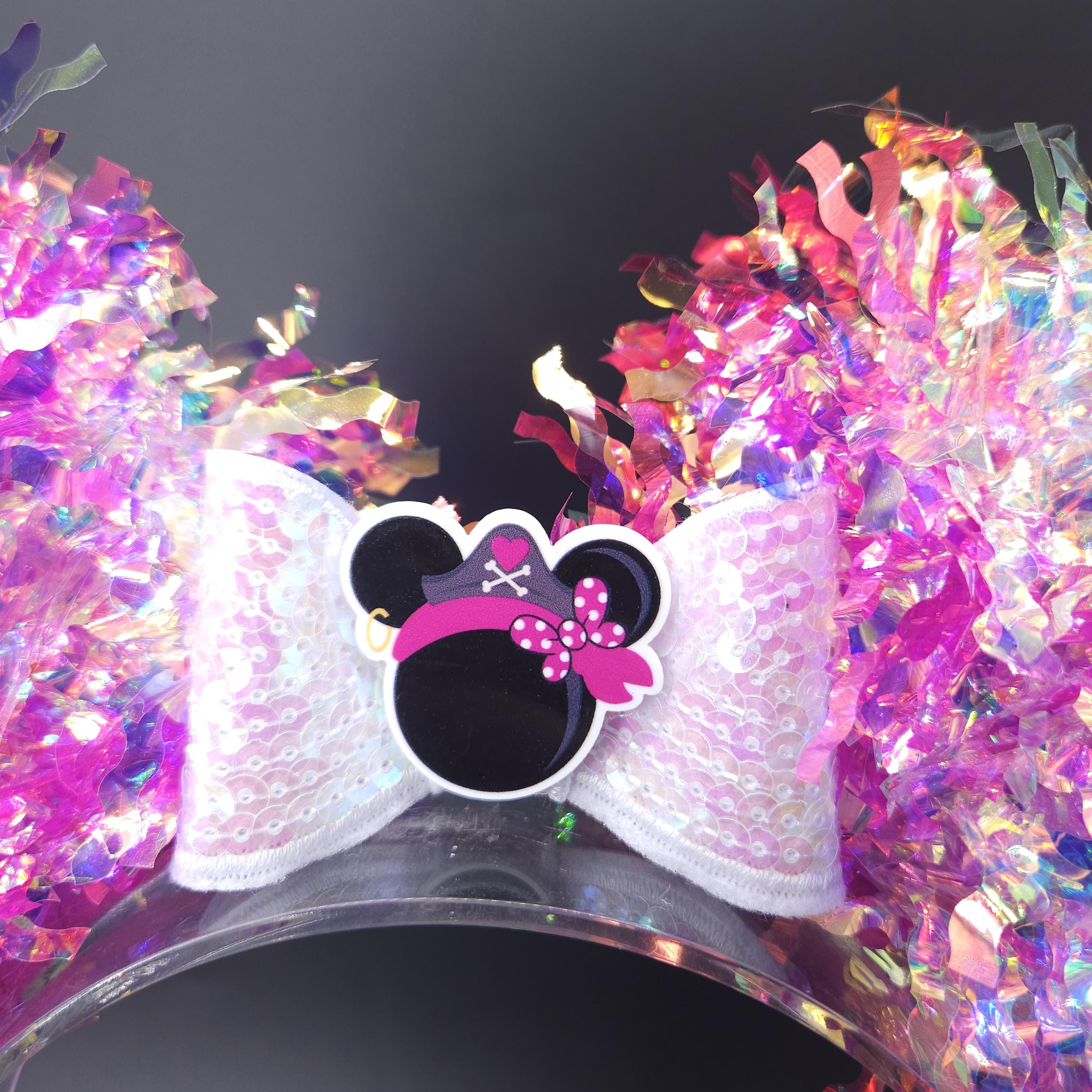 Pink Pirate Mickey Ears: Light Up Iridescent Cruise Party Mouse Headband