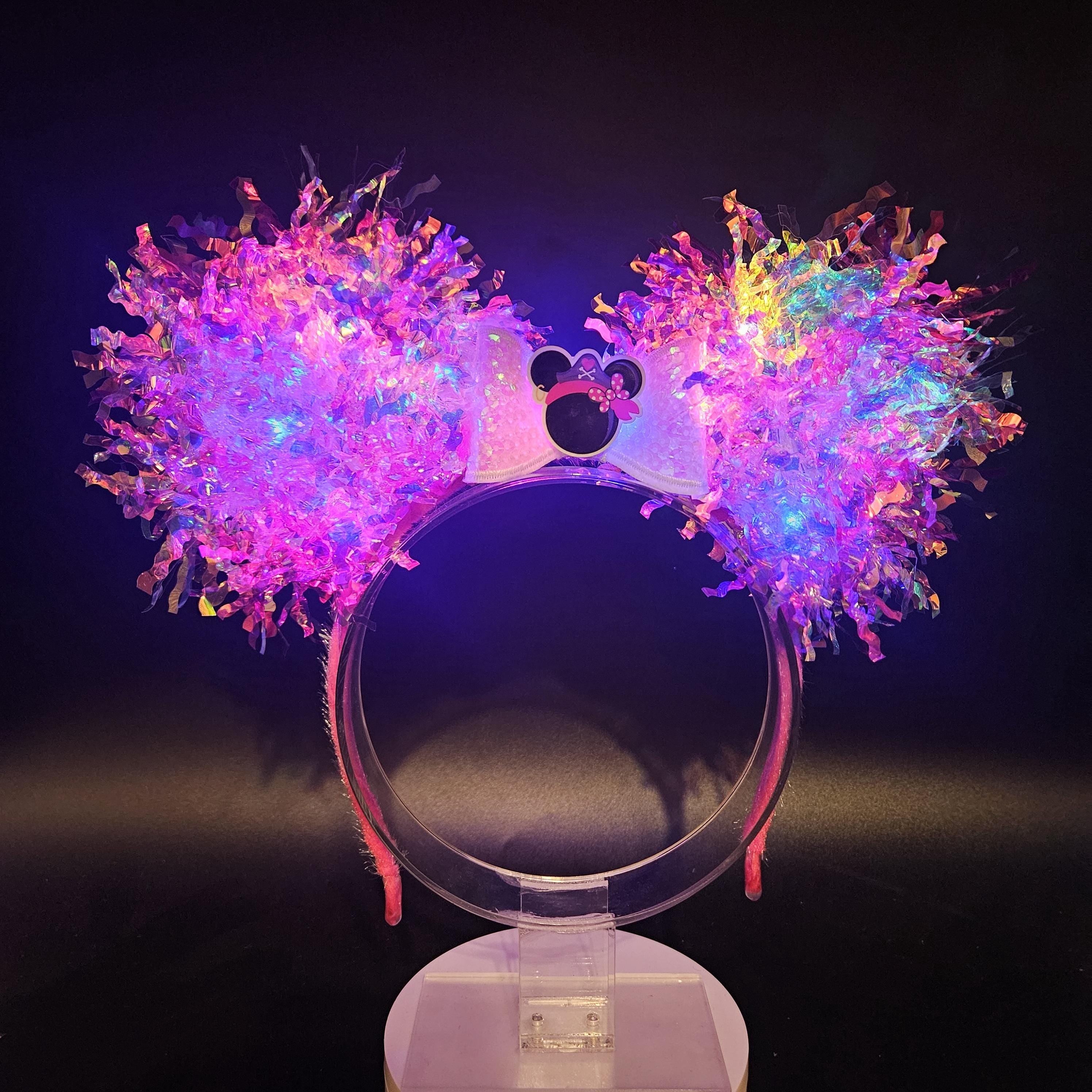 Pink Pirate Mickey Ears: Light Up Iridescent Cruise Party Mouse Headband