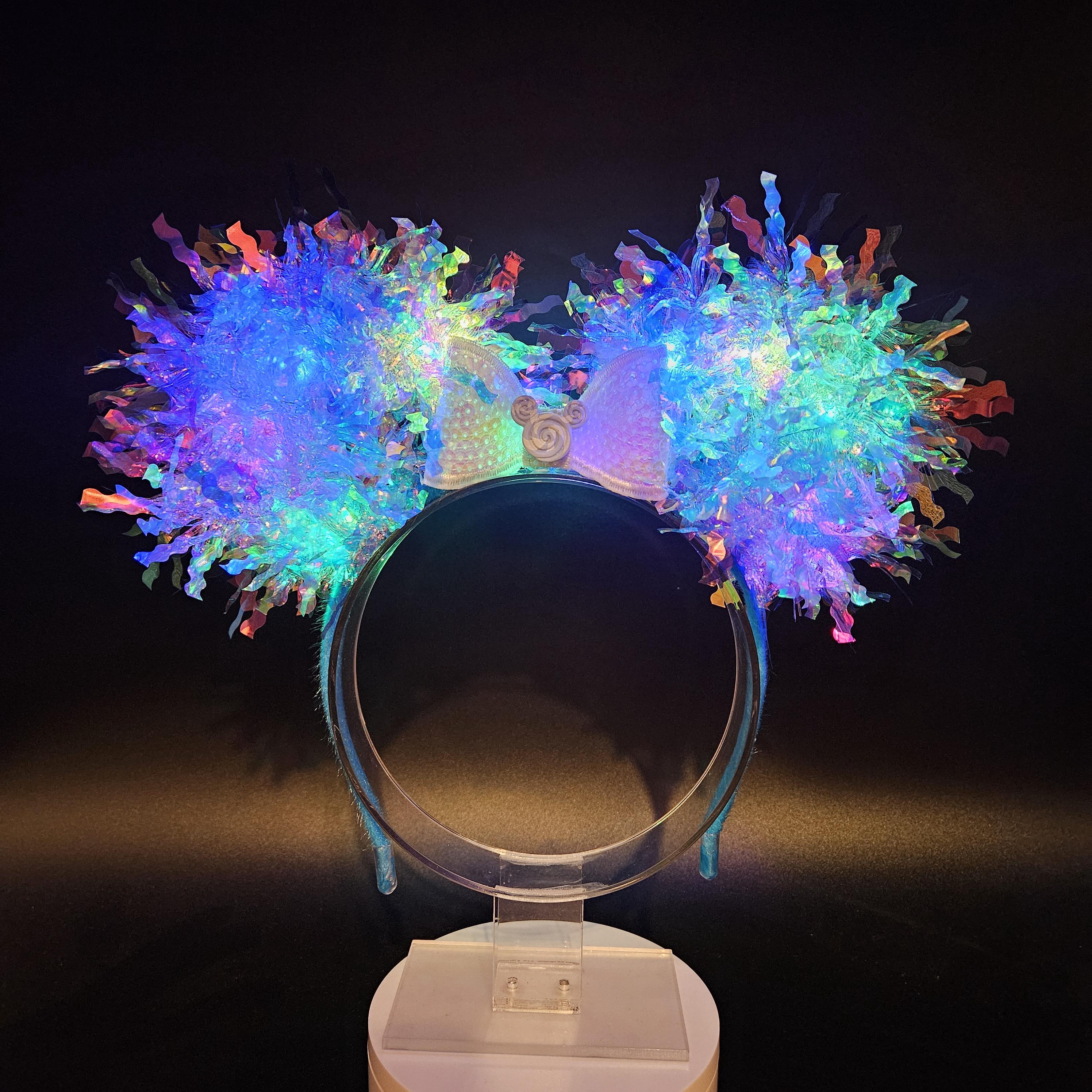 Blue Candy Mickey Ears: Light Up DisneyBound Ears, Holographic Iridescent Minnie Princess Headband