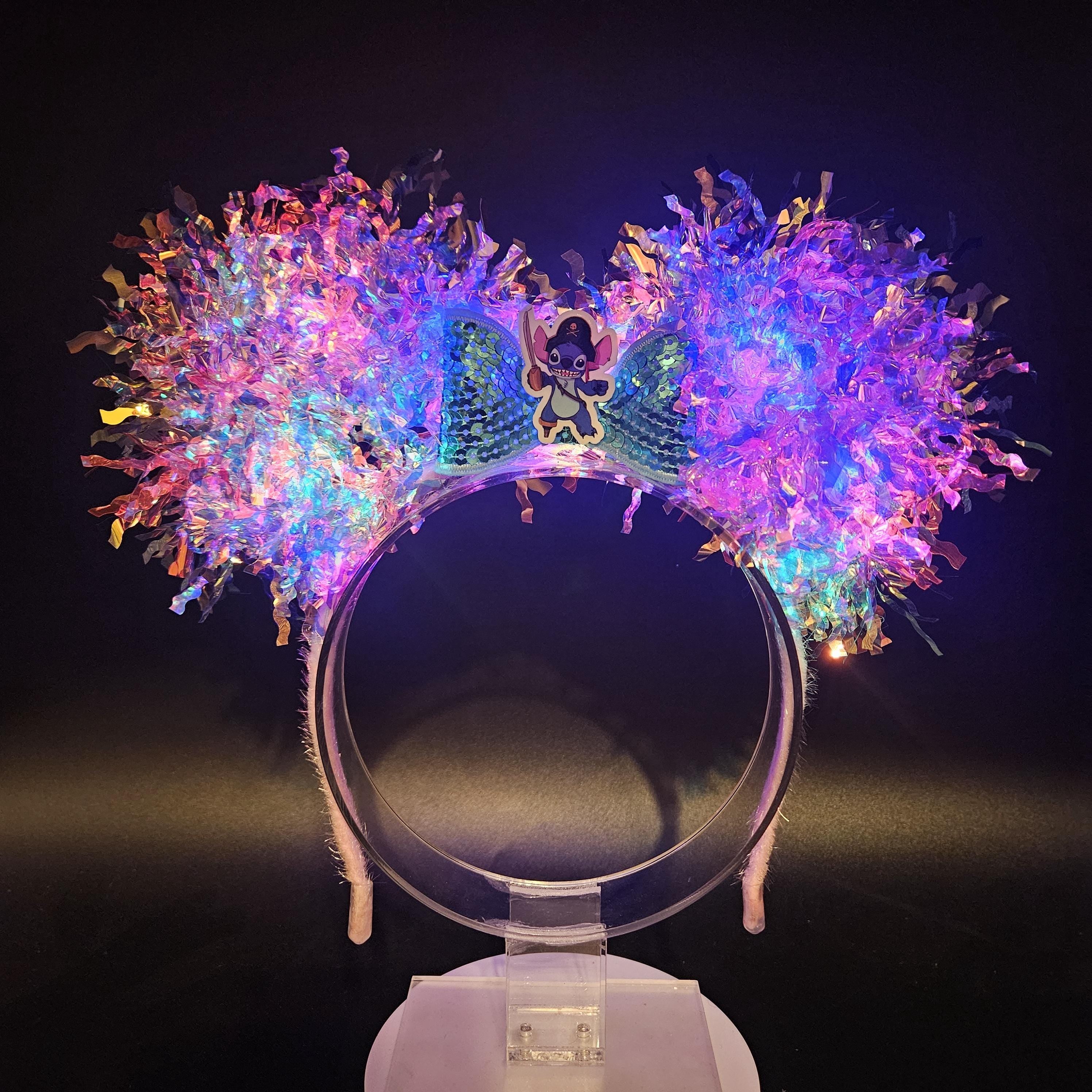 Stitch Pirate Mickey Ears: Light Up Iridescent Cruise Party Mouse Headband
