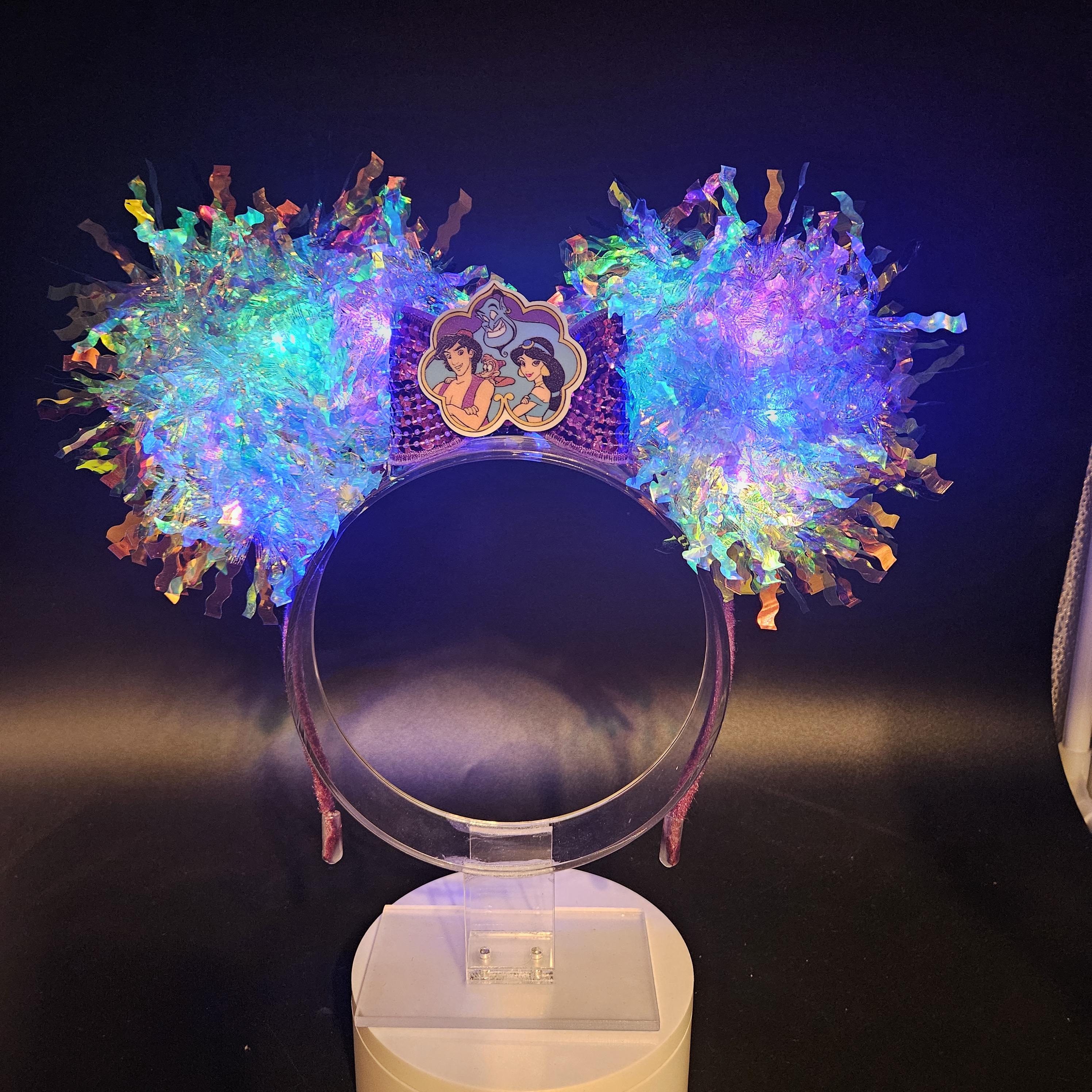 Aladdin Inspired Light Up Ears Headband, Holographic Iridescent Theme Park Accessory