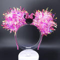 Light-Up Hot Pink Sequin Minnie Ears - Holographic Iridescent Mickey Headband
