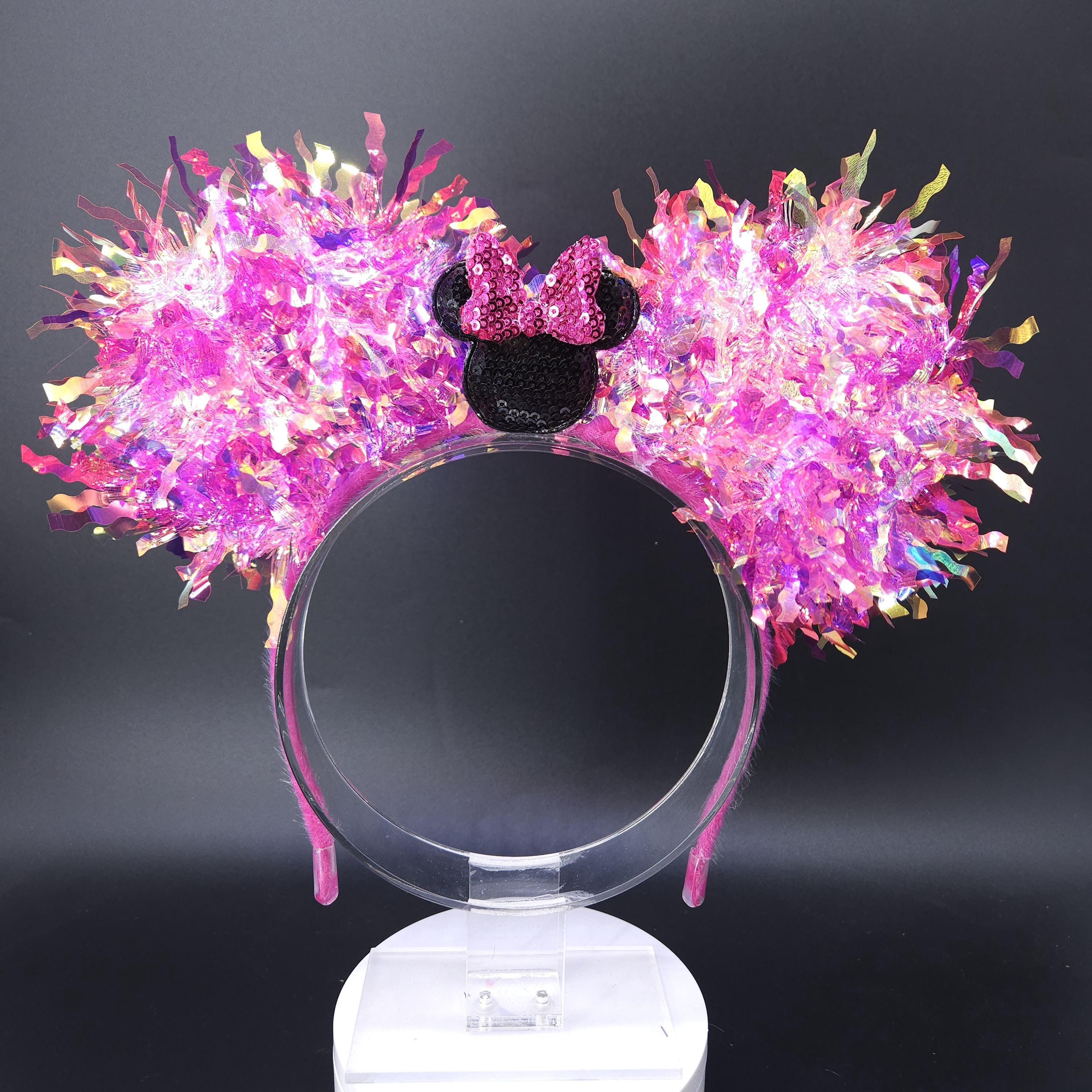 Light-Up Hot Pink Sequin Minnie Ears - Holographic Iridescent Mickey Headband