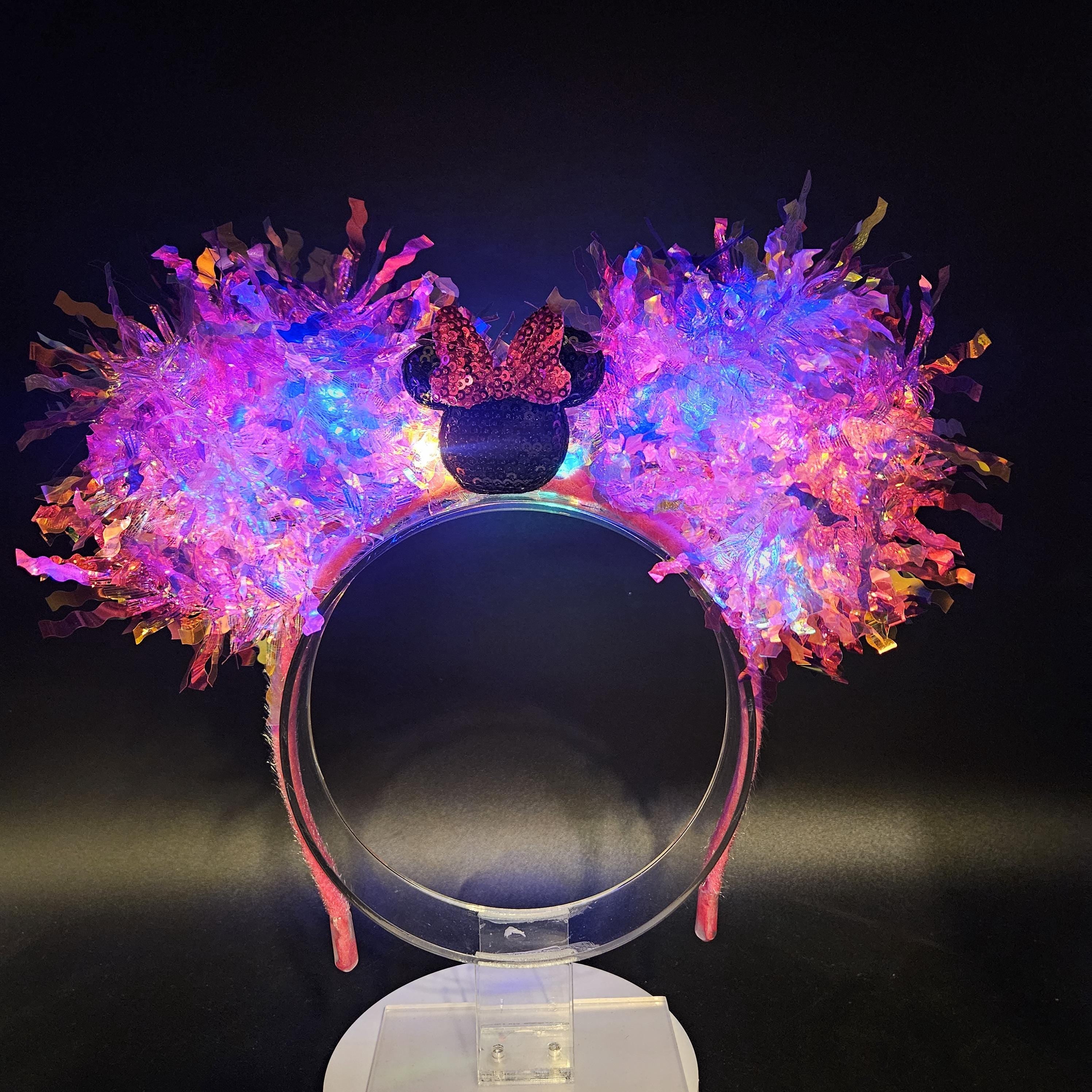 Light-Up Hot Pink Sequin Minnie Ears - Holographic Iridescent Mickey Headband