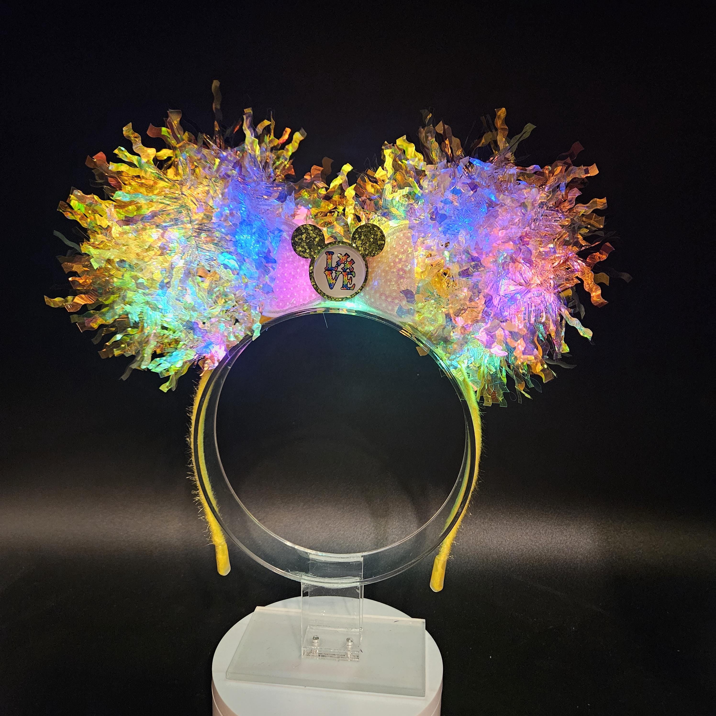 Light-Up Autism Mickey Ears - Holographic Puzzle Piece Minnie Park Headband