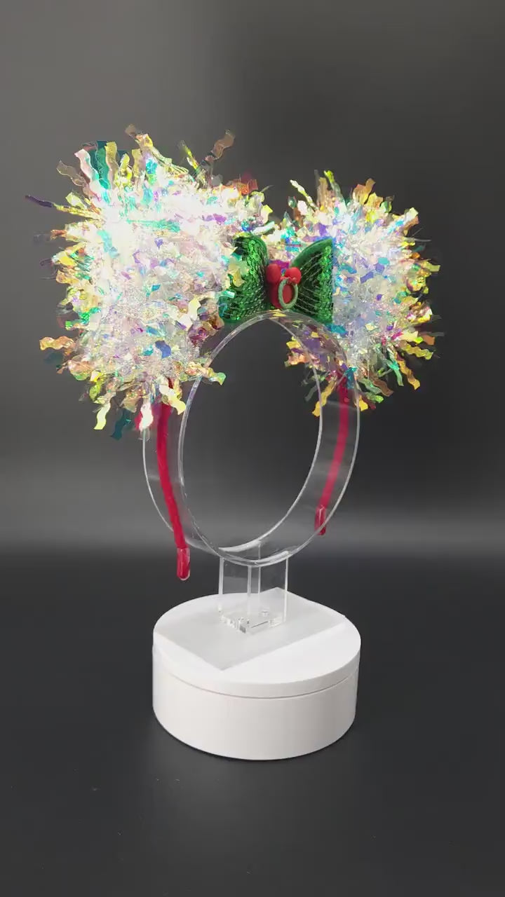 Light Up Christmas Mickey Ears: Iridescent Holiday Wreath Headband