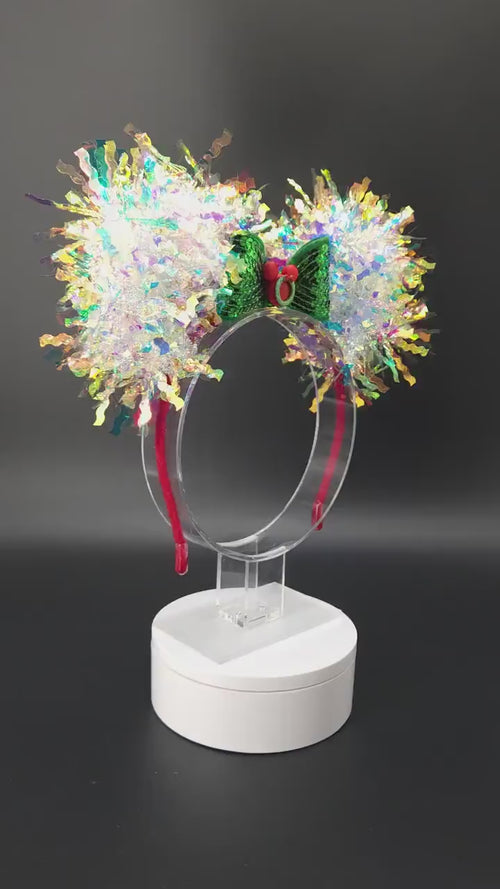 Light Up Christmas Mickey Ears: Iridescent Holiday Wreath Headband