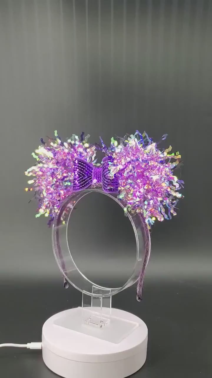 Purple Mickey Ears, Light Up Minnie Ears Headband with Bow