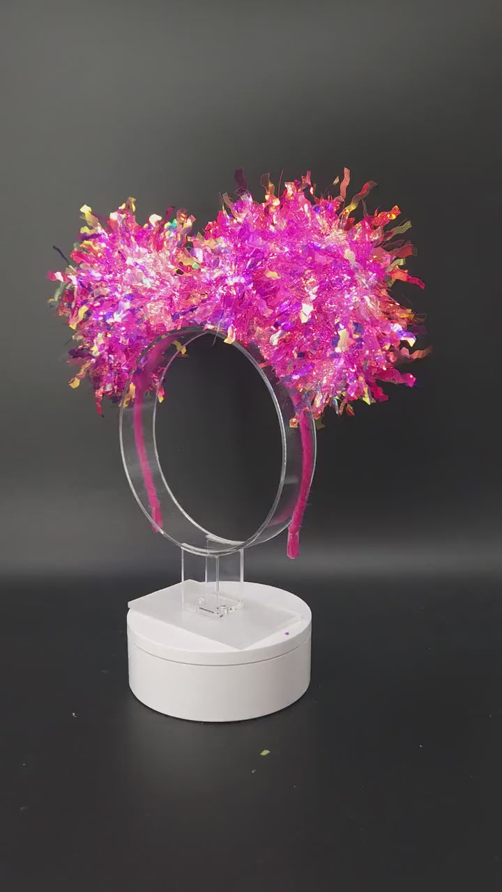 Light-Up Hot Pink Sequin Minnie Ears - Holographic Iridescent Mickey Headband
