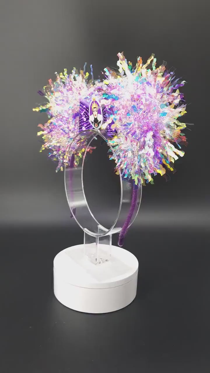 Evil Queen Mickey Ears: Light Up Iridescent Purple Villain DisneyBound Headband, Halloween Party Accessory